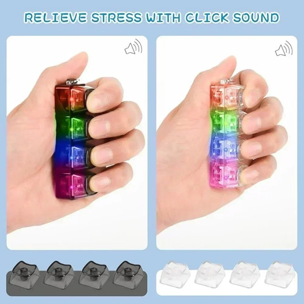LED Keyboard Keychain Fidget Toy, Clickable Light-Up Button Stress Relief Gadget