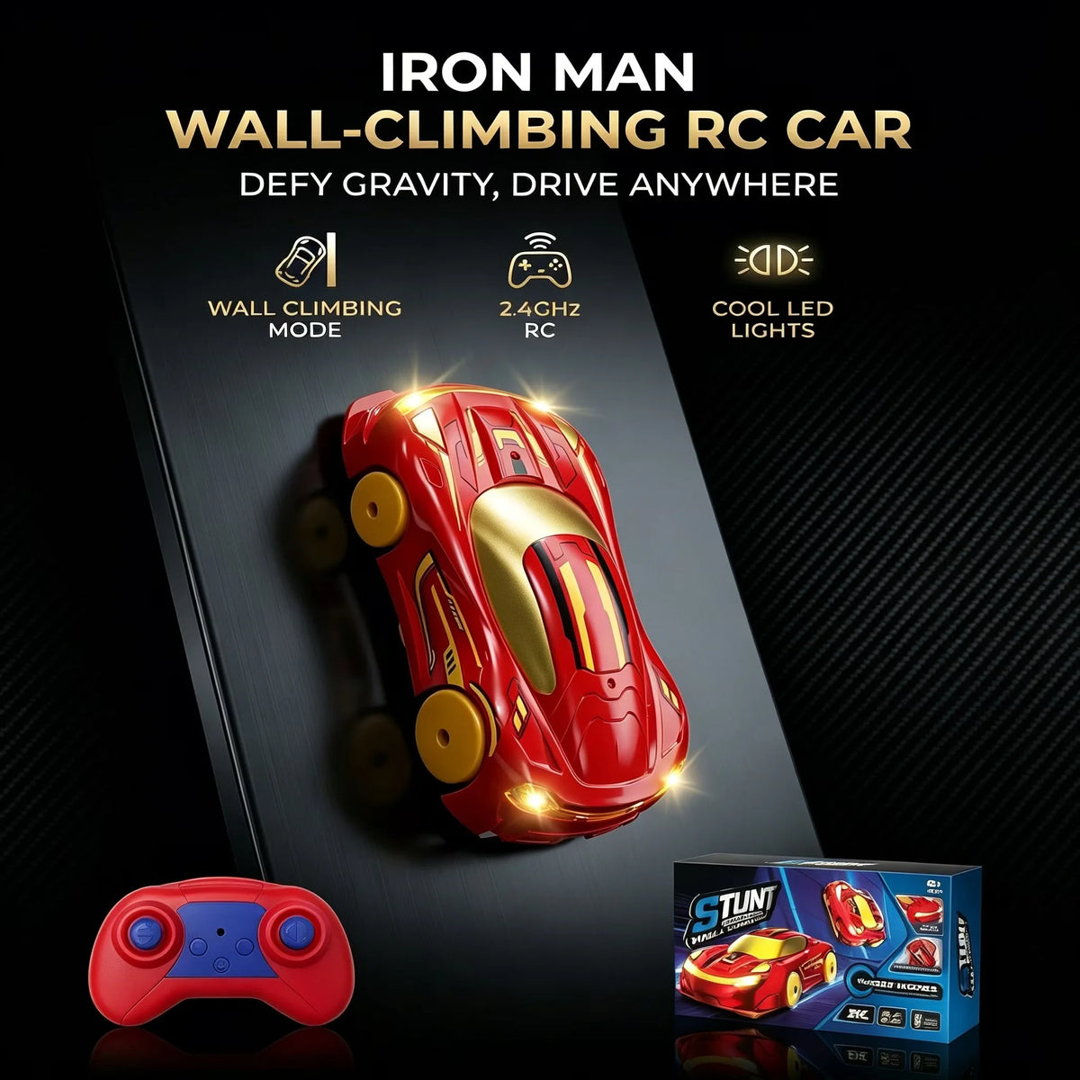 Remote Control Wall Climbing Car 2.4GHz RC Stunt Car Gravity Defying 360° Rotating LED Toy for Kids Boys Girls Birthday Gift