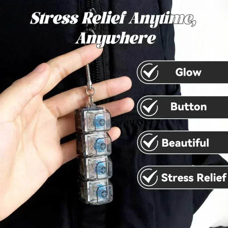LED Keyboard Keychain Fidget Toy, Clickable Light-Up Button Stress Relief Gadget