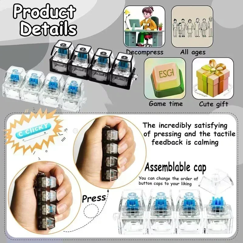 LED Keyboard Keychain Fidget Toy, Clickable Light-Up Button Stress Relief Gadget