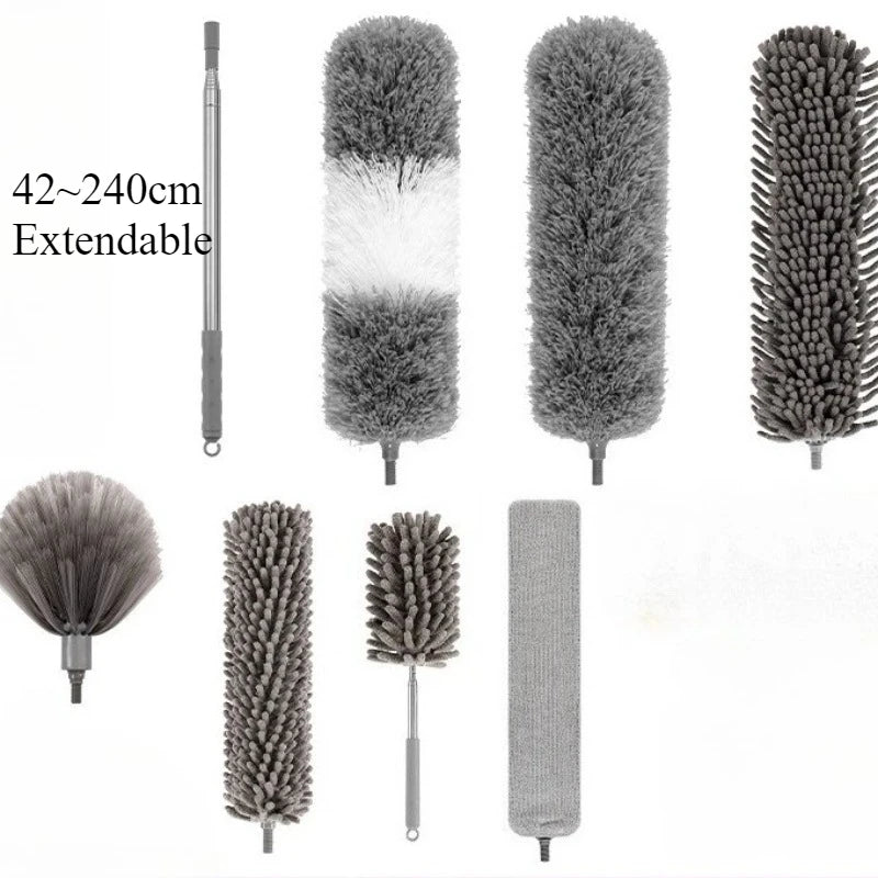 8-Piece Extendable Microfiber Duster Set, Telescopic Long Handle Washable Cleaning Duster for Ceilings, Blinds, Fans & Cars