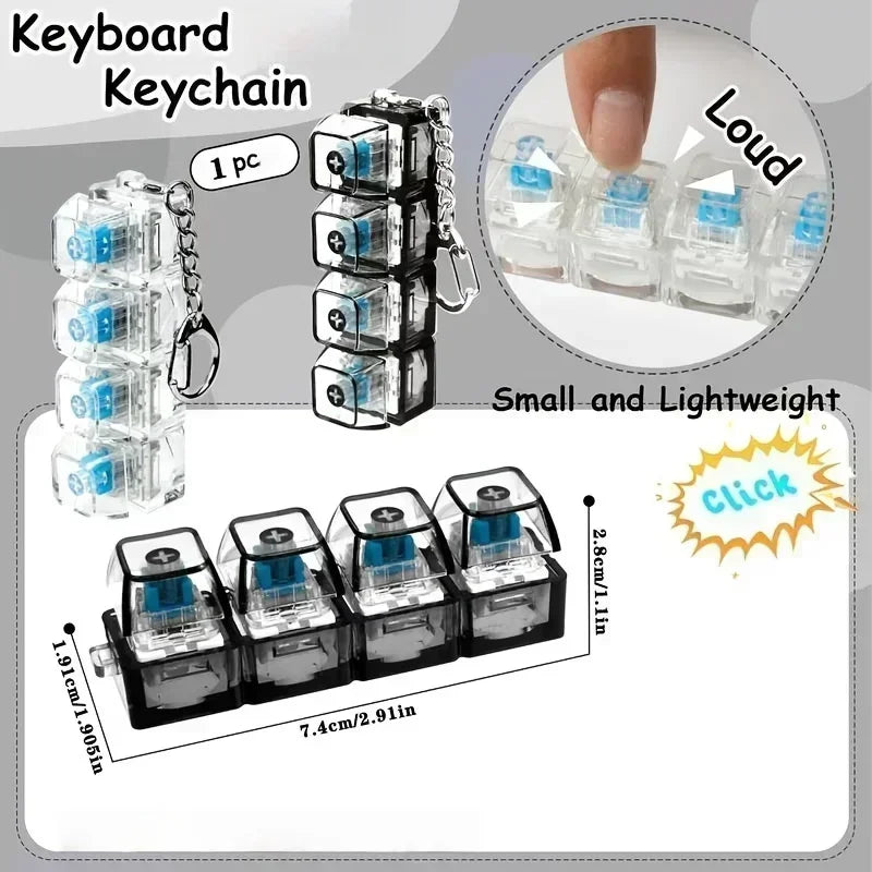 LED Keyboard Keychain Fidget Toy, Clickable Light-Up Button Stress Relief Gadget