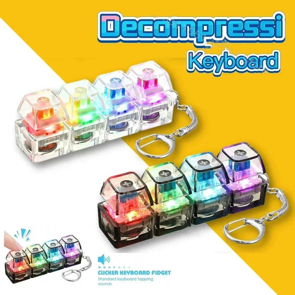 LED Keyboard Keychain Fidget Toy, Clickable Light-Up Button Stress Relief Gadget
