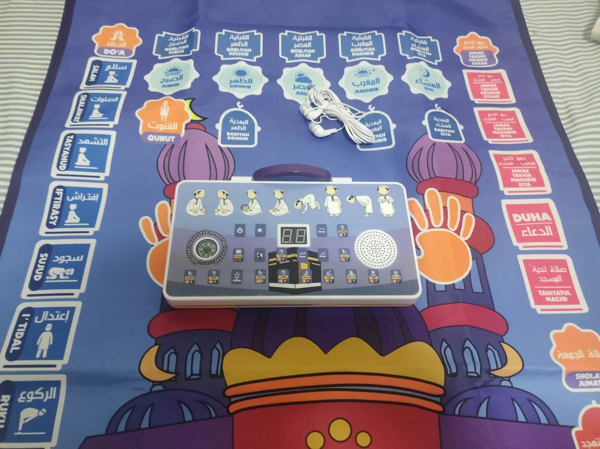 Kids Arabic Interactive Prayer Rug for Children | Electronic Muslim Prayer Mat with Digital Speaker