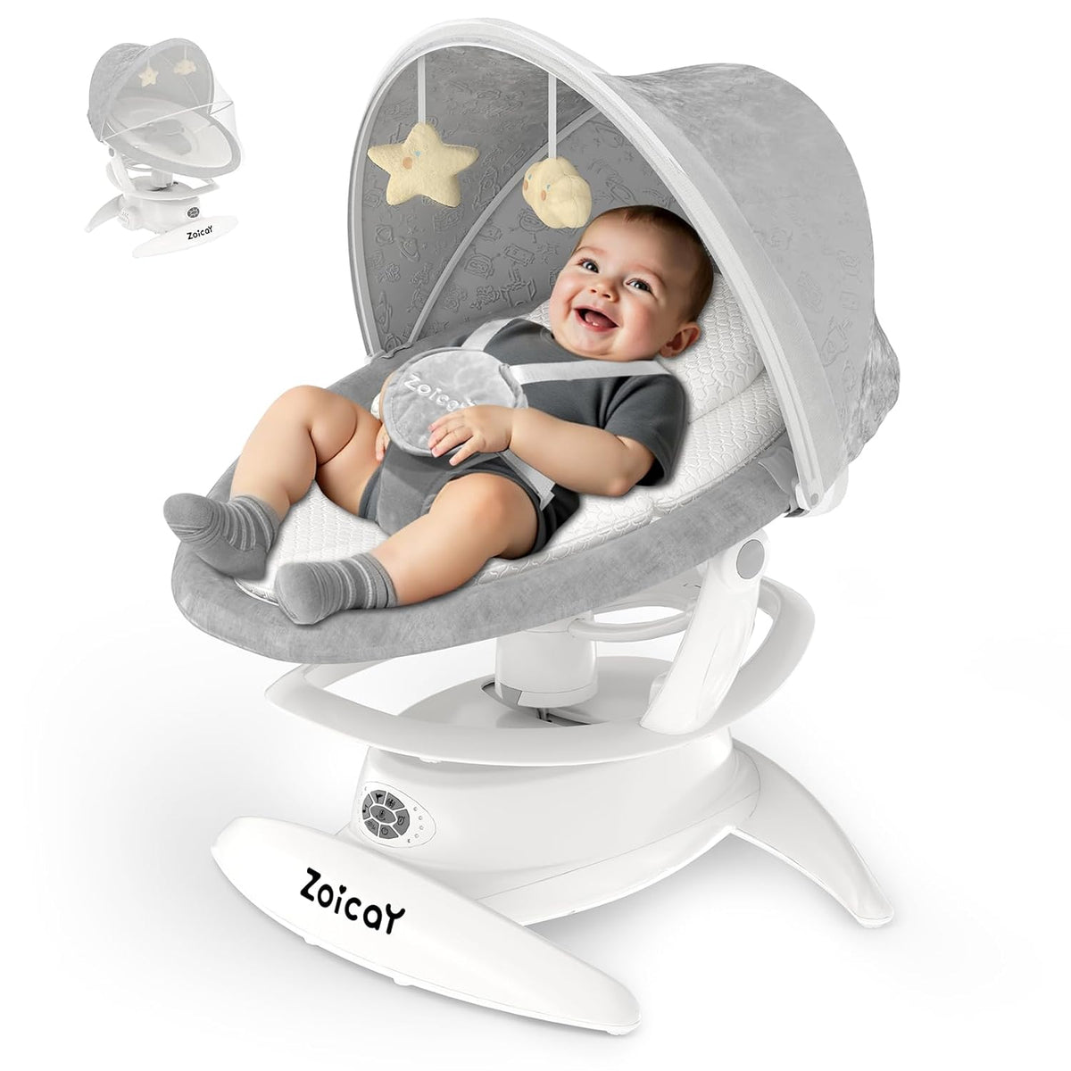 Electric baby swing for infants with motion detection, 3 swing modes, 5 speeds and lullabies