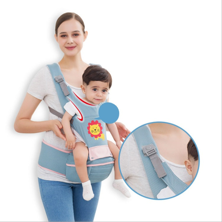 Newborn baby carrier with waist stool and hands-free design for parents