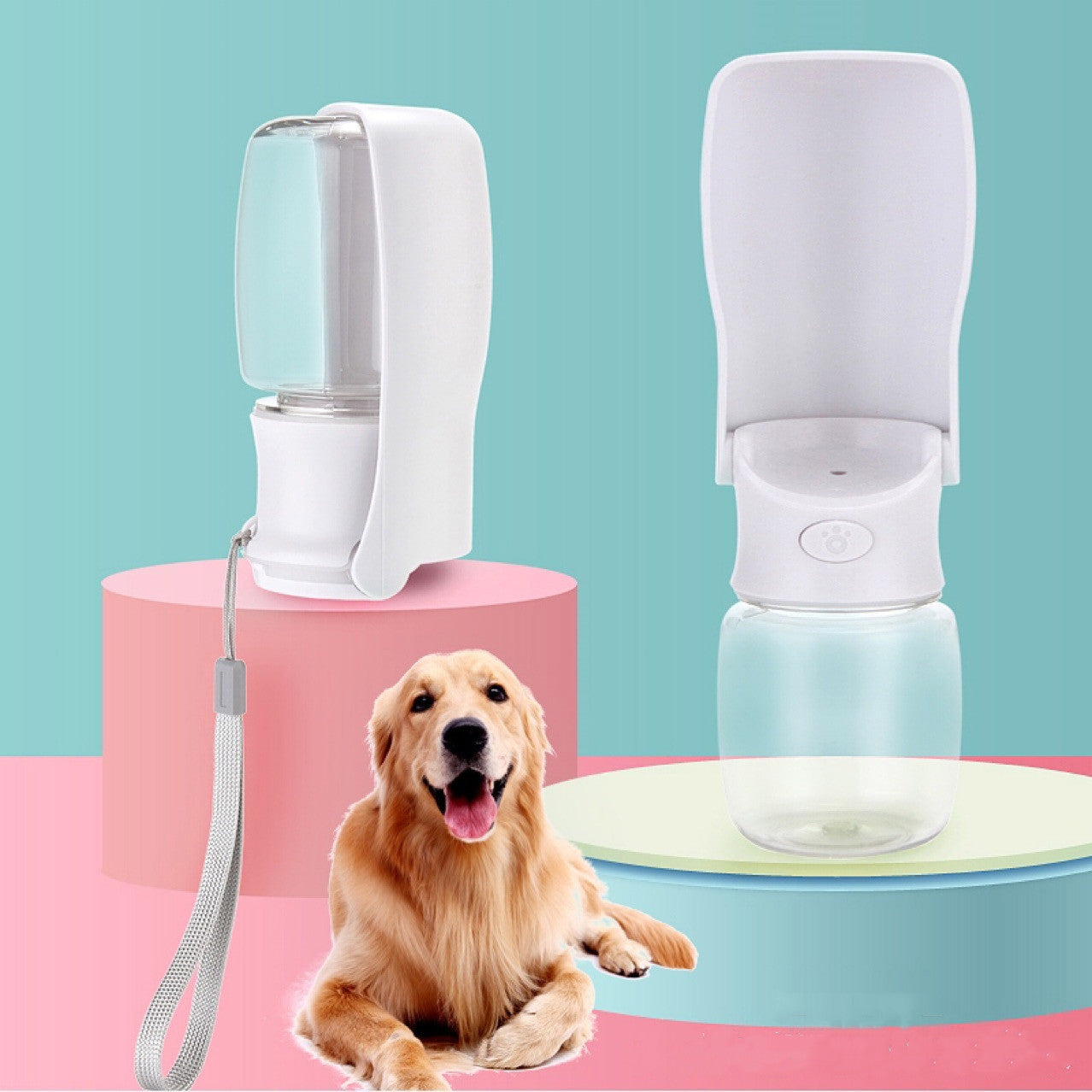 Portable foldable dog water bottle and pet water dispenser for travel and outdoor use