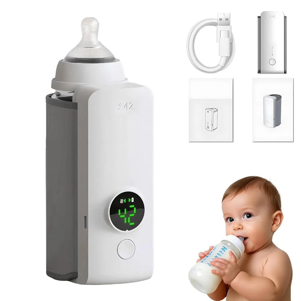 Rechargeable baby bottle warmer with 6 temperature levels and digital display